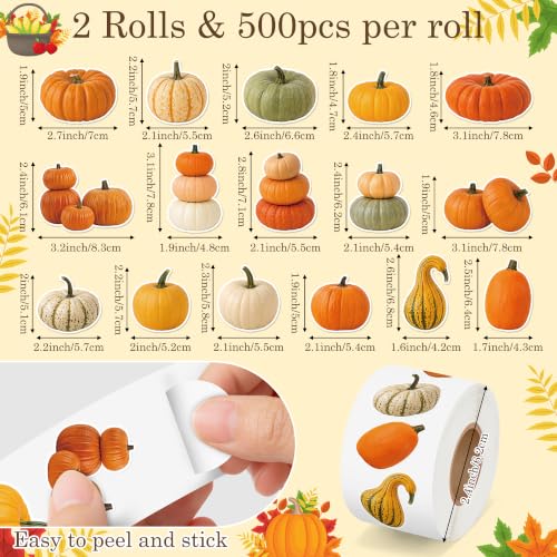 Image of Fall Pumpkin Self Adhesive Easy Peel Sticker for Laptop Scrapbook | 16 Realistic Fall Harvest Designs Waterproof Vinyl Strong Adhesion No Residue for Journals Water Bottles Water Bottle