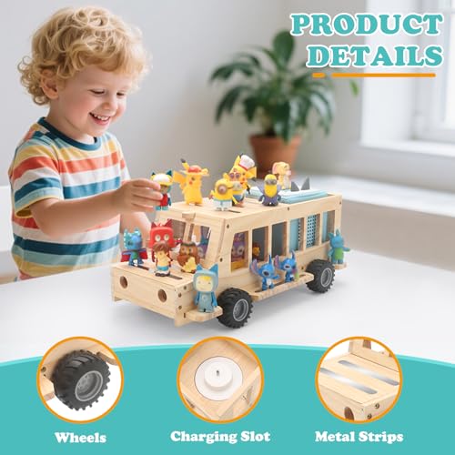 Image of School Bus for Tonies Box 1 /2 Organizer Shelf Storage, Wooden Bus Magnetic Storage Holder for Toniebox Player Tonies Figures Characters for Children, Display Collection 20~30 Tonie Box Characters