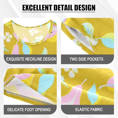 Pear Flowers Leaves Gold Pajama Set Short Sleeve PJ Set Cotton Summer Pajamas Sleepwear Soft 5Y4