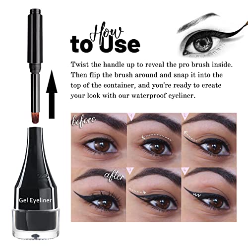 Lsxia 2-In-1 Gel Eyeliner Set, Tattoo Eyeliner Waterproof Smudge Proof Eyeliner Gel Eye-Liner Pot Cream Eyeliner Tool With Gel Liner Brush, High Pigment Eye Makeup Gel Eye-Liners For Women (Gold) #TOP5
