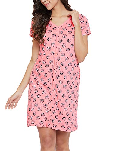 Image of Clovia Women's Cotton Above Knee Casual Night Shirt