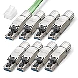 LEENUE Lan Stecker Cat 7 Werkzeuglos, 10 Gbit/s 600 MHz, Vergoldet RJ45 Stecker Werkzeuglos POE für Cat7 Cat6A Verlegekabel, Geschirmt netzwerkstecker cat7 werkzeuglos, Wiederverwendbar, 8 Stück