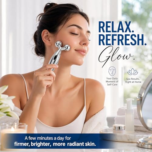 Image of 3D Face Massager Roller for Women & Men, Manual Facial Massager with Dual 360 Rolling Balls, V Shape Stainless Steel Face and Body Massage Tool for Jawline, Neck, Arms and Skin Care