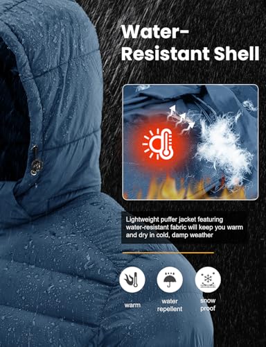 Image of TBMPOY Men's Lightweight Puffer Jackets Detachable Hood Water-Resistant Casual Winter Coat Hooded Insulated for Travel Ski