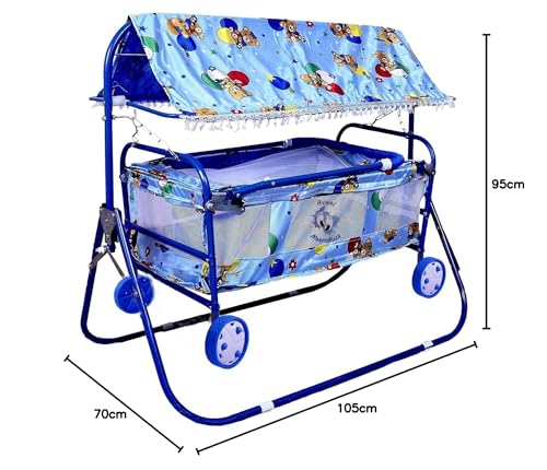 Image of AVANI METROBUZZ Beautiful Printed Lightweight Baby Cradle Cot Cum Stroller (Color - Blue)