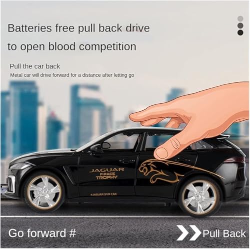 Image of 1:24 Jaguar F-Pace Diecast Model Car | Pull Back Metal Toy Vehicle with Opening Doors, Sound & Light | Alloy Car Toy for Kids & Collectors (Yellow)