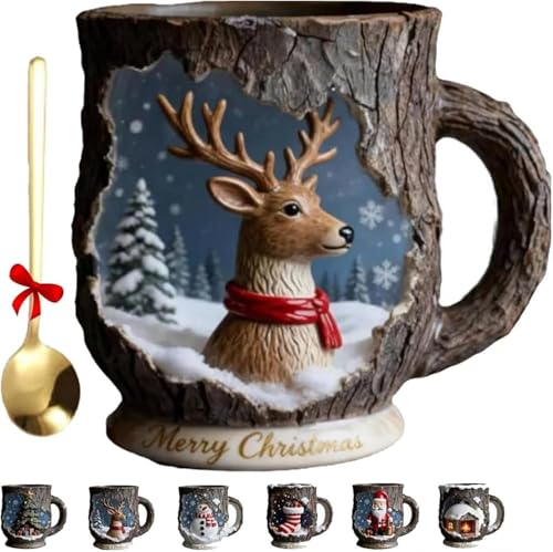 Caduola Christmas Themed Mugs Collection 3D Cute Merry Christmas Ceramic Cup with Festive Design Dishwasher and Microwave Safe Unique Xmas Holiday Coffee Mug for Hot Beverages (Deer)