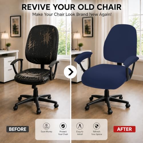 Image of DIVA EN CAMINO DEC Stretchable Split Office Chair Seat Covers - Stretch Computer Chair Slipcover - Washable Rotating Backrest Coverings & Cushion Protectors & Armrest Covers for Dogs, Cats, Pets