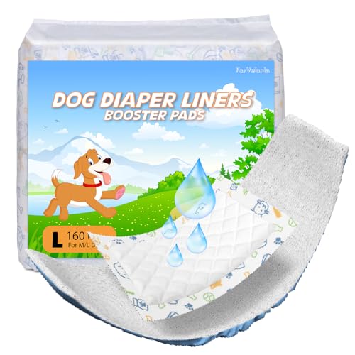 Image of Dog Diaper Liners 160ct, Disposable Dog Diaper Pads Liner Female and Male Super Absorbent Doggie Period Diaper Inserts fit Most Puppy Diapers,Belly Band(Long)