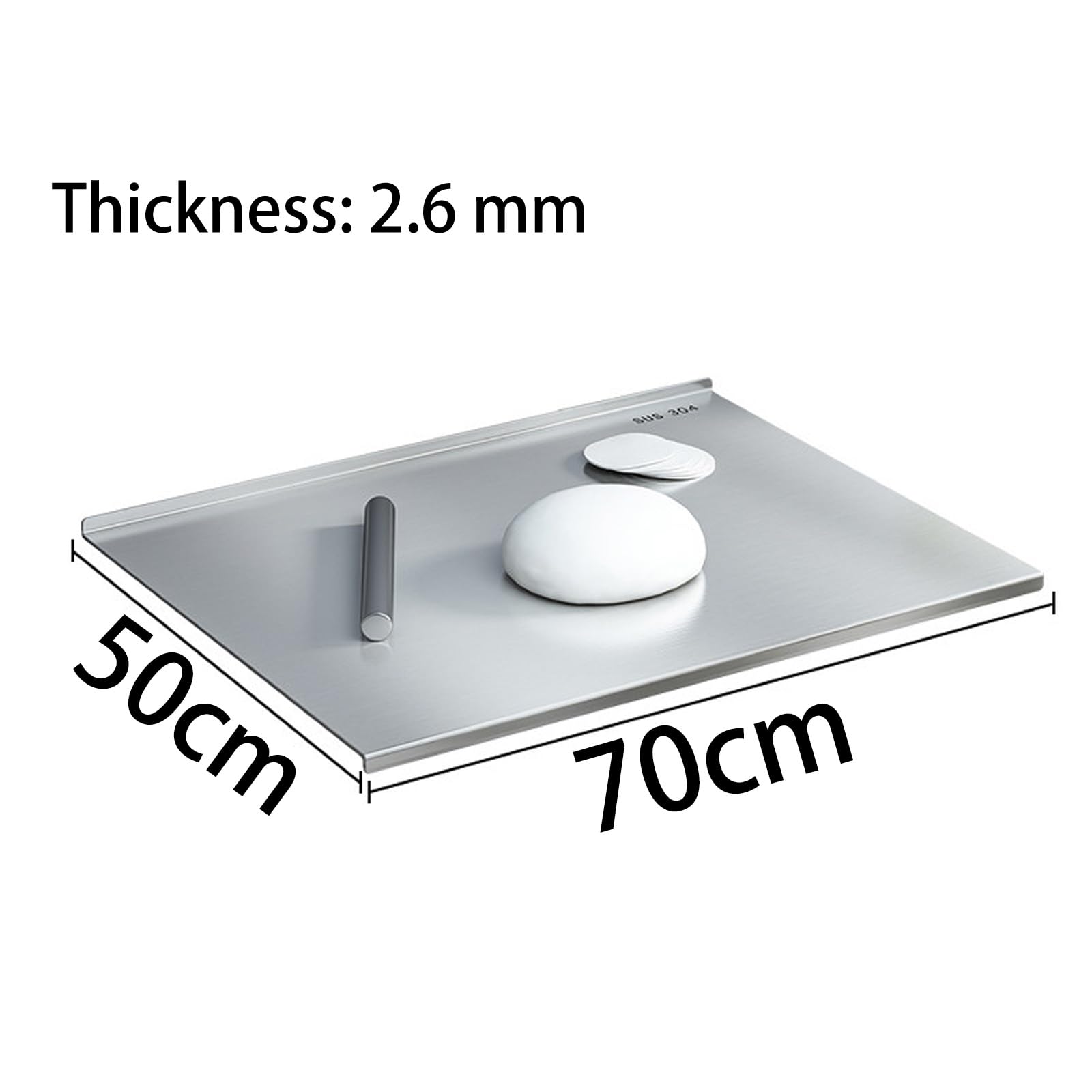 Tabla De Cortar Profesional De Acero Inoxidable，Tablas De Cocina Con Borde De Parada, Encimera, Cocina, Grado Alimenticio, Para Amasar, Pizza, Antideslizante(50x70cm)