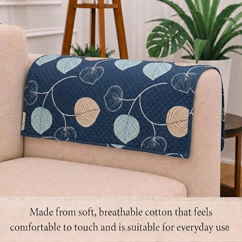 Image of STITCHNEST 'Frostvine Collection' Sofa Armrest Cover | Cotton Quilted Fabric, Washable & Durable for Modern Living (18 x 22 Inches)