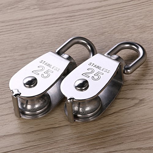 Ueetek 43483-43697 2Pcs 25Mm Single Pulley Block In 304 Stainless Steel M25 Pulley Roller Loading 400Kg thumb #4