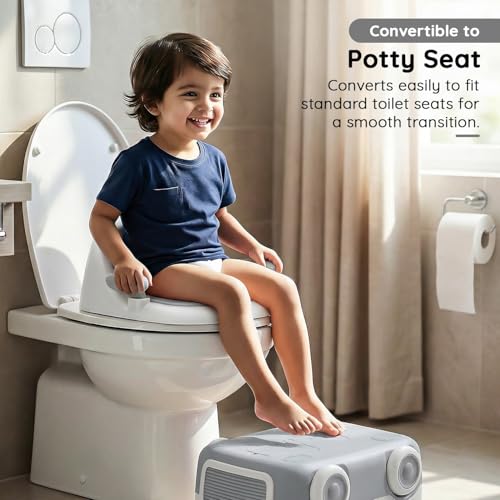 Image of Baybee 3 IN 1 Potty Seat for Kids 2-5 Years | Baby Toilet Seat with LED Lights & Anti Slip Base | Portable Potty Training Seat with Step stool & Cleaning Brush | Western Toilet Chair for Kids (White)
