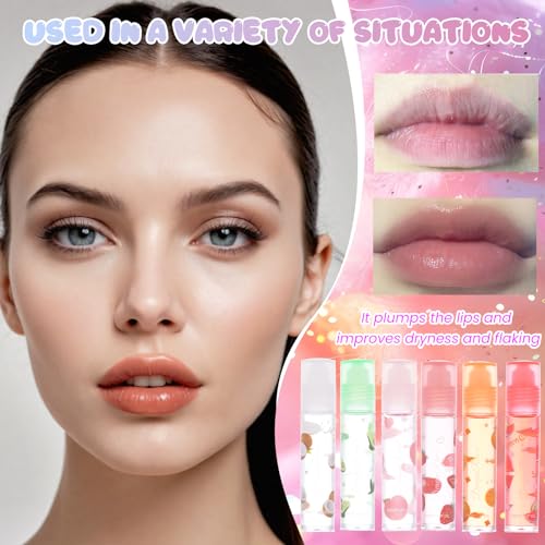 6 Pieces Roll-on Fruit Lip Oil Set,Moisturizing Lip Gloss Oil Set, Transparent Plumping Liquid Lipstick for Women and Girls Lip Care (Strawberry,Watermelon,Honey peach,Orange,Avocado,Coconut) - Image 6