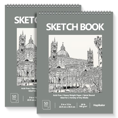 9 x 12 Sketch Book 2-Pack 50 Sheets Spiral Bound Art Sketchbook Acid Free Artist Drawing Book Paper Art Supplies for Kids Craft Activities Sketch Paper for Drawing Coloring Sketching(Green)