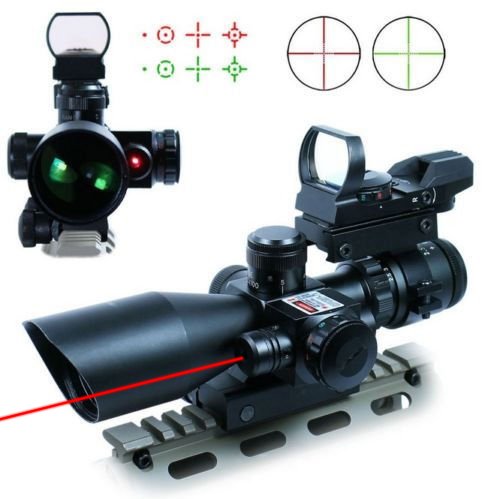 UUQ 2.5-10x40 Tactical Rifle Scope Dual Illuminated Mil-dot W/RED Laser Sight, Rail Mount