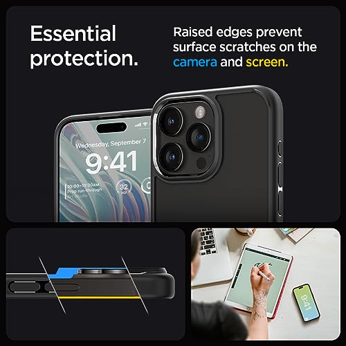 Image of Spigen Ultra Hybrid Back Cover Case for iPhone 15 Pro Max, Durable Hybrid Structure, Air Cushion Technology - PC+TPU | Matte Black