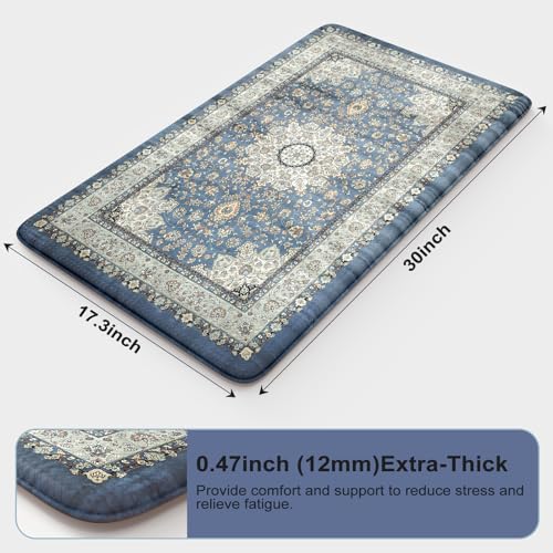 Collive Boho Blue Kitchen Mats Cushioned Anti Fatigue Mats, Non-Slip Kitchen Floor Mats, Kitchen Rugs for Sink, Laundry,Office, 17”x30” Waterproof Standing Desk Mat