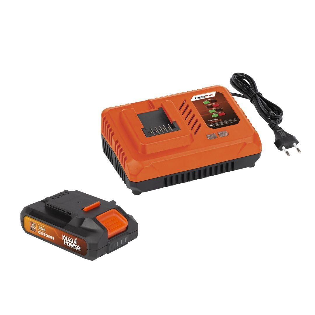 Set de Batterie et Chargeur Powerplus Dual Power POWDP9063 - Batterie 3,0 Ah de 20 V et Chargeur 4 A - pour Outils de Bricolage sans Fil de 20 V - Plateforme de Batterie