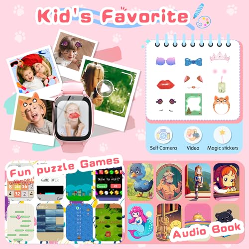 Image of 4G Kids Smart Watch - Smartwatch for Kids with Call SOS Music Camera Video Alarm Pedometer Calculator Stopwatch Educational Games, Smart Watch Phone with SIM Card for Boys Girls Ages 4-12(Pink)