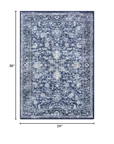 Image of KILOCOCO Small Area Rug 2x3 Entryway Rugs Printed Vintage Floral Machine Washable Rug Non-Slip Kitchen Rug Indoor Door Mat, Accent Throw Rugs for Doorway Hallway Bedroom Entrance, Blue