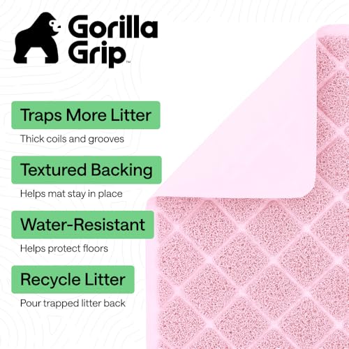 Image of GORILLA GRIP Cat Litter Box Mat, Cushioned Coil Mesh Litter Trapping Mats, Scatter Control Supplies for Less Mess, Phthalate Free, Ultra Deep Catch Grooves, Rinse or Vacuum to Clean, 24x17 Light Pink