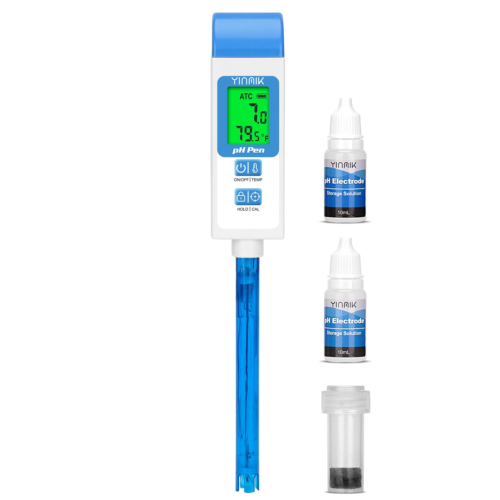 YINMIK Misuratore di pH Digitale da Laboratorio con Sonda pH da 11,7 cm | con ATC, Per Alimenti, Per Bottiglie a Collo Stretto, Kit di Test, Preparazione Kombucha