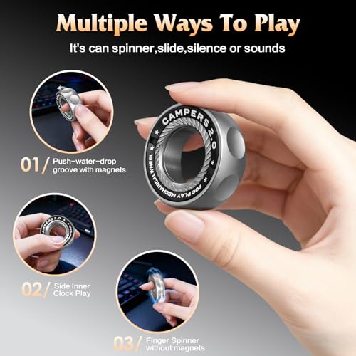 Image of Upgrade Fidget Spinner for Stress Relief,Magnetic Fidget Spinner Rings with Rotating Sounds /Anti-Slip,Stainless Steel Ring Toy Stress Anxiety ADHD Relief Tool, Gifts for Adults and Teens