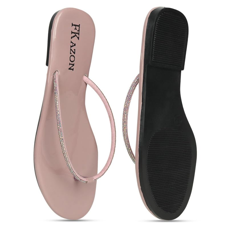 Image of Women's Stylish Flat Sandals - Elegant Flip-Flops with Sparkling Strap|FK 804 BLACK