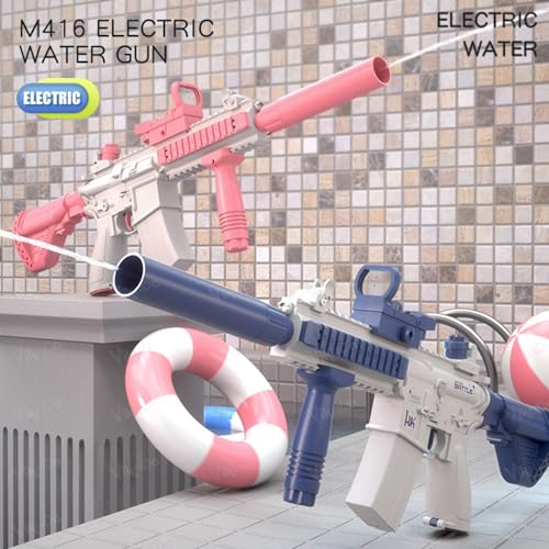 Image of VikriDA Electric M416 Water Gun with Free Extra Rechargeable Battery Long Range Powerful Water Blaster for Kids & Adults Ideal Summer Toy for Pool Parties, Beach Play & Outdoor Water Battles - Pink