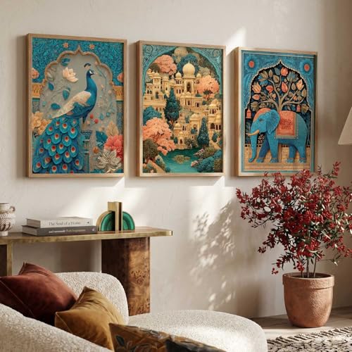 Image of kotart Madhubani Art Wall Painting Traditional Home Decoration With Frame For Living Room Bed Room Hotel Wall Decor Digital Reprint Set of 3 (10X13 INCH)
