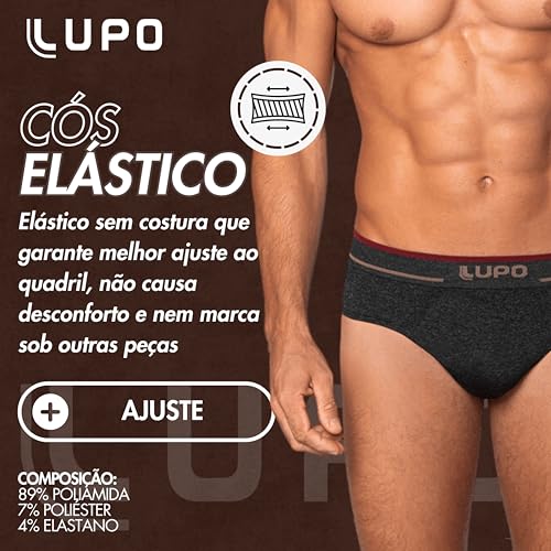 LUPO Cueca Slip Poliamida Sem Costura Fio Texturizado Masculino Adulto, Preto Mescla, GG