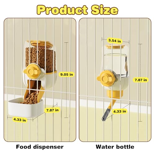 kathson Automatic Rabbit Feeder and Waterer Set, Gravity Pet Food Water Dispenser Bunny Pellet Feeder Small Animal Feeding & Watering Supplies for Guinea Pig Ferret Crate Accessories (Yellow) - Image 3