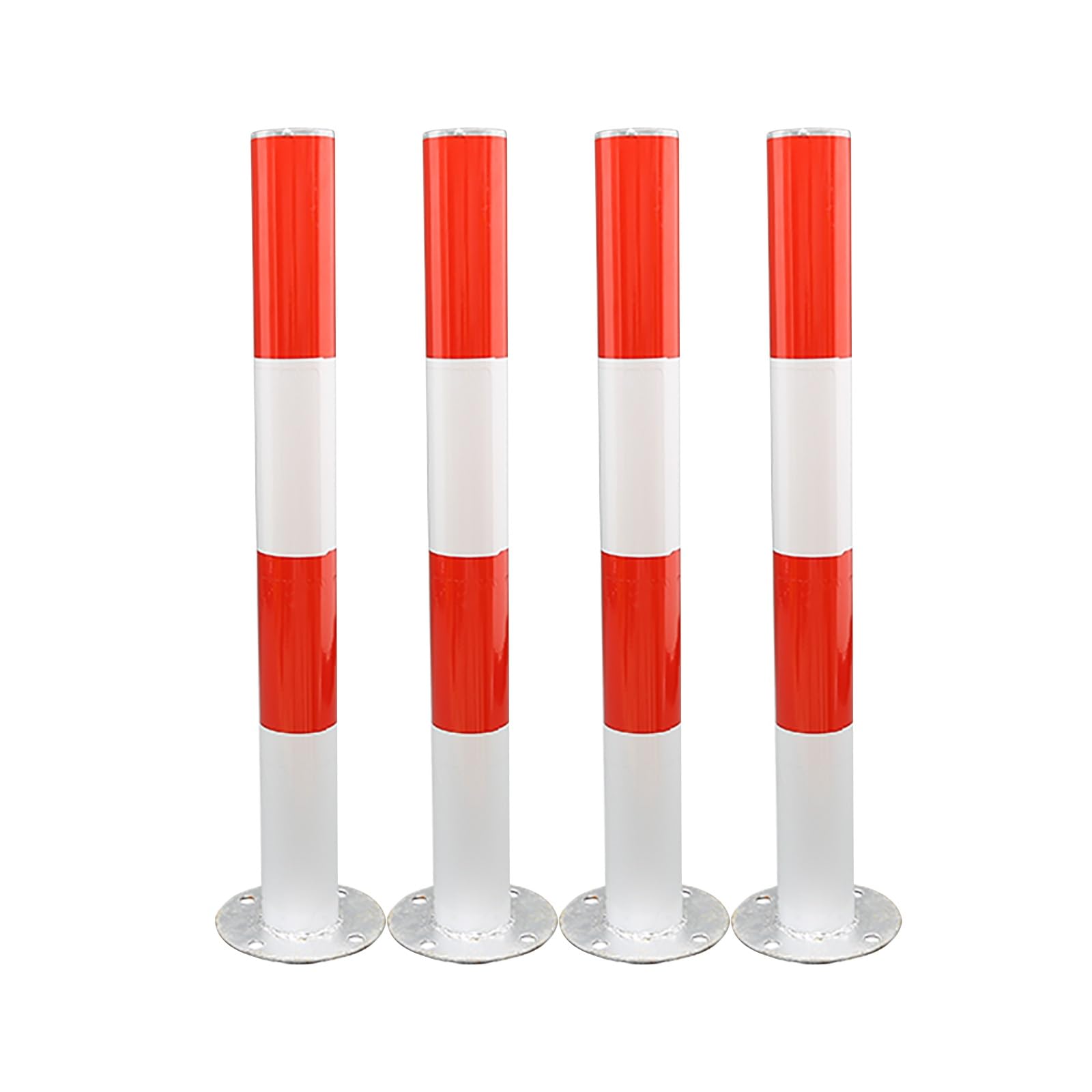 SGKOMN High Visibility Metal Safety Bollards with Reflective Strips - Traffic Barrier Posts for Driveways, Parking Lots, and Sensitive Areas, 4pcs-Red-750mm/29.5in
