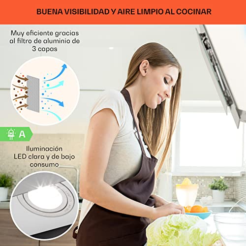 Klarstein Campana Extractora Decorativa 60 cm con Luces LED, Flujo Aire de 563m³/h, Extractores de Acero para Cocina con Filtros Anti Grasa y WiFi, loT - imagen 4