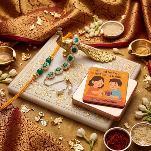 Image of SAUDEEP INDIA Decorative Fridge Magnet for Refrigerator Decor | Free Green Stone Couple Lumba Rakhi Set for Bhaiya Bhabhi | Raksha Bandhan Gift Combo Festive Home Decor