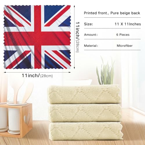 Yegame 6 Pcs Plush Kitchen Dish Cloths British Flag Reusable Cleaning Towels Soft Absorbent Dishcloths Washable Tea Towels For Car Home Office Bathroom Table thumb #2