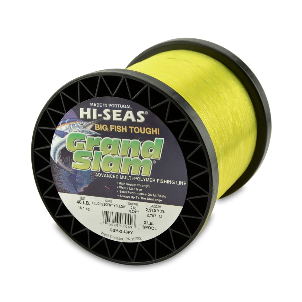 Hi-Seas Grand Slam Monofilament Line, 40 lb / 18.1 kg Test, 024 in / 0.60 mm Dia, Fluorescent Yellow, 2960 yd / 2707 m