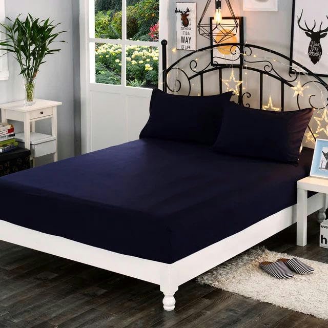 Pieza Sábana Ajustable Sólida Sábana Cubre Colchón Cuatro Esquinas con Banda Elástica Se Puede Personalizar-Azul Marino-200cmX200cmX26cm