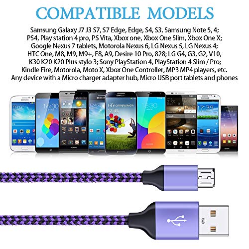 Ailkin Micro Usb Cable, 5-Pack 6Ft High Speed Nylon Braided Android Charging Cables For Samsung Galaxy J8/J7/S7/S6/Edge/Note5, Sony, Motorola, Htc, Lg Android Tablets And More Usb To Micro Usb Cords #TOP5