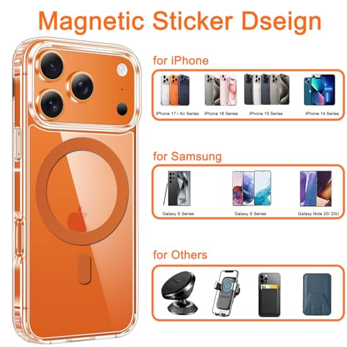 Image of COJOC 3PCS for Magsafe Ring Sticker,Universal Magnetic Conversion Adapter Compatible with Wireless Charging Accessories for iPhone 17 /Air /16 /15 /14 Series, Galaxy Series and Phone Case,Orange
