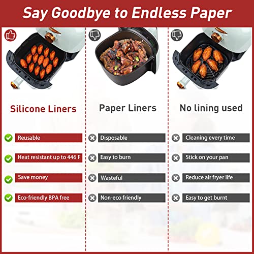 Image of Square Silicone Air Fryer Liners - 9 Inch Reusable Inserts for 6 to 9 QT Air Fryers (1 Pcs Black)