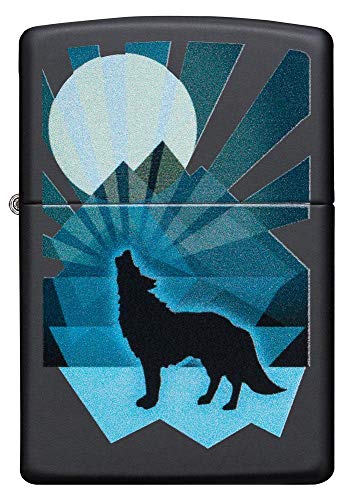Zippo Wolf and Moon Design Black Matte Pocket Lighter, Multi, One Size (29864)