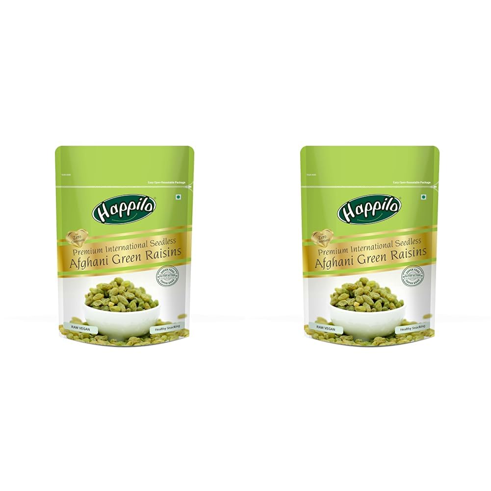 Happilo Premium Seedless Afghani Green Raisins 200 Grams, Quality Kishmish | Rich In Iron & Vitamin B | Nutritious Dry Fruit | High In Antioxidants (Pack Of 2)