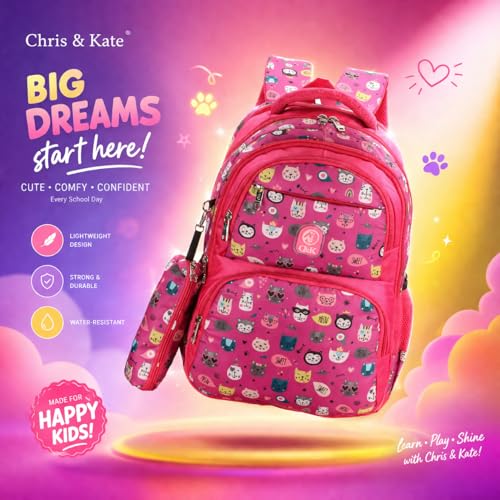 Image of Chris & Kate Premium 32 L Multi-Print School Bag for Boys Girls and Kids Spacious Interiors Casual Backpack Perfect for School, College, Everyday Use Includes Free Stationery Pouch and Rain Dust Cover