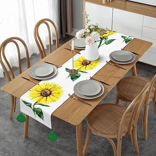 Chemin de table en lin imprimé tournesol d'été pour repas de mariage convivial - 2