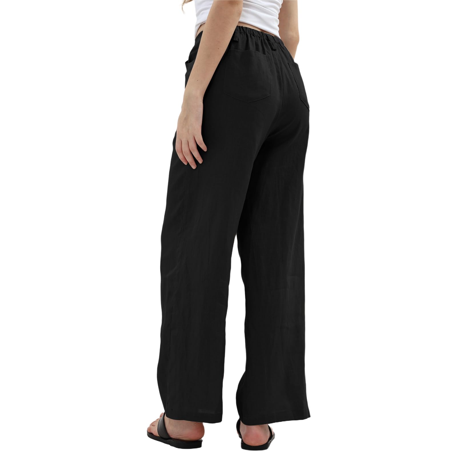 Amazhiyu Pantaloni da donna in puro lino, pantaloni casual da donna con tasche aderenti, pantaloni da salotto per il Regno Unito