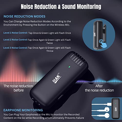 Image of MMAK Wireless Mic with Charging Case, Noise Reduction Mic for Video Recording, YouTube, Facebook, Live Stream (Dual Universal)