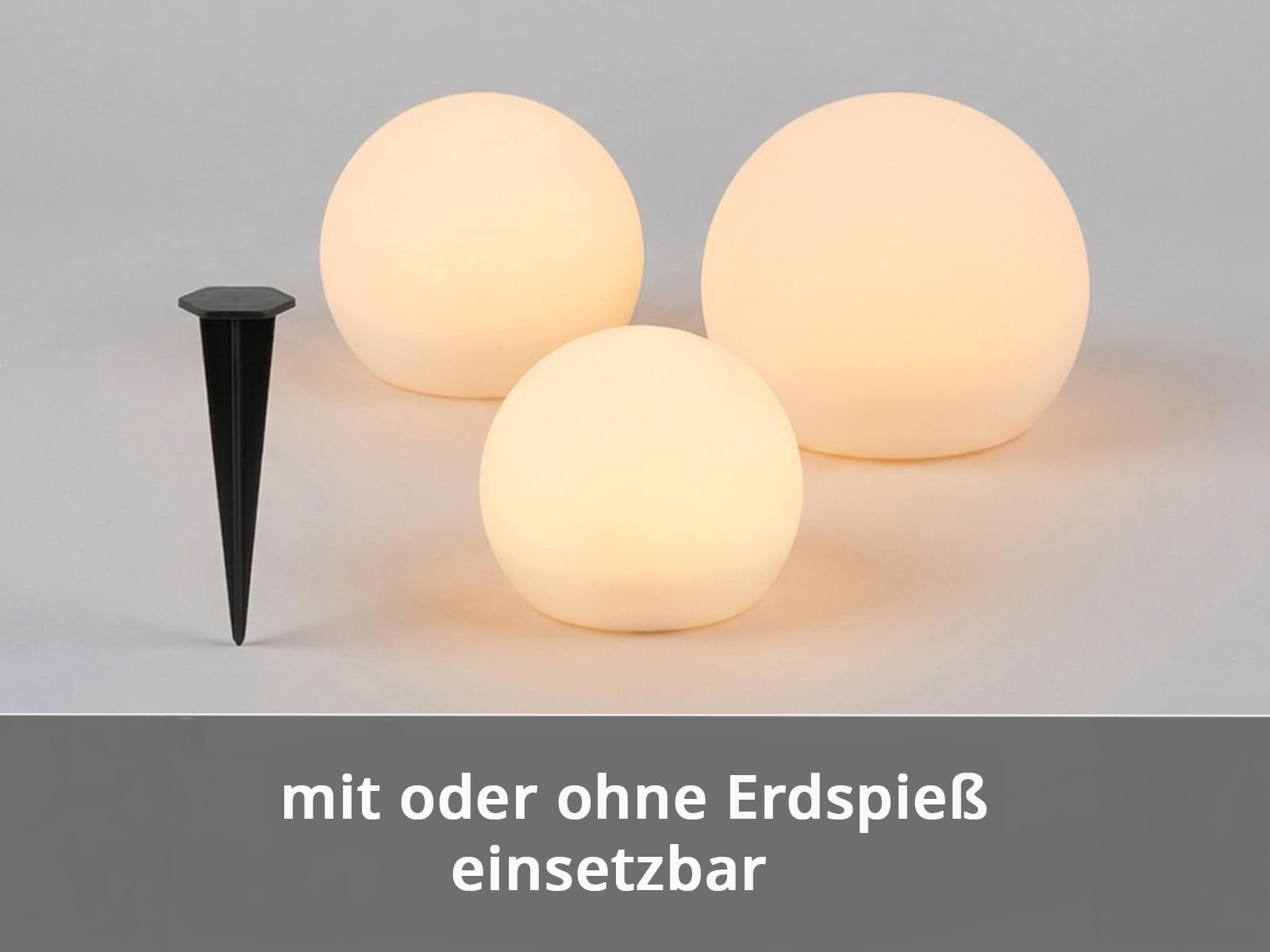 meineWunschleuchte Set di 3 sfere solari a LED, 20 cm e 30 cm | RGBW, cambia colore, telecomando, lampada solare a sfera, per giardino, terrazza e balcone, IP67