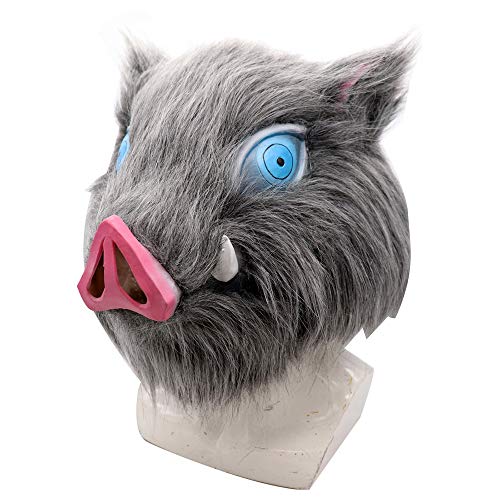 Shqncoh Anime Demon Hashibira Inosuke Mask Wild Pig Boar Animal Latex Fur Full Head Cosplay Accessory Props Halloween
